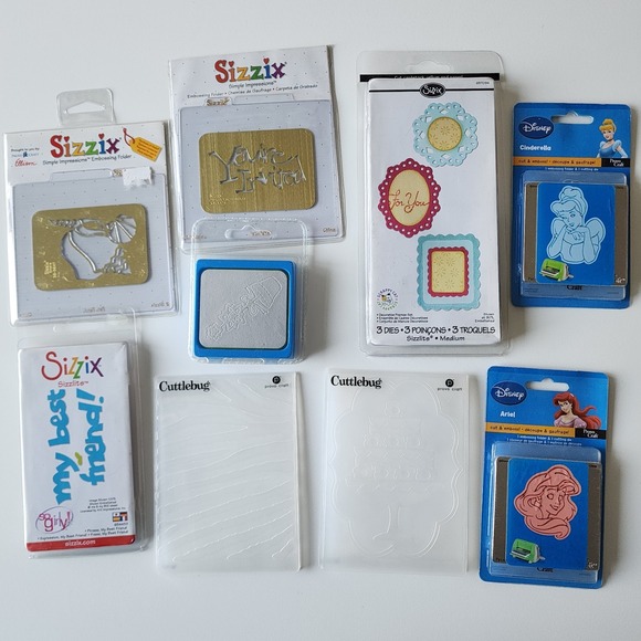 Sizzix Other - Sizzix Embossing Folders Cuttlebug Disney Cut Emboss Dies Lot Shells Disney Cake